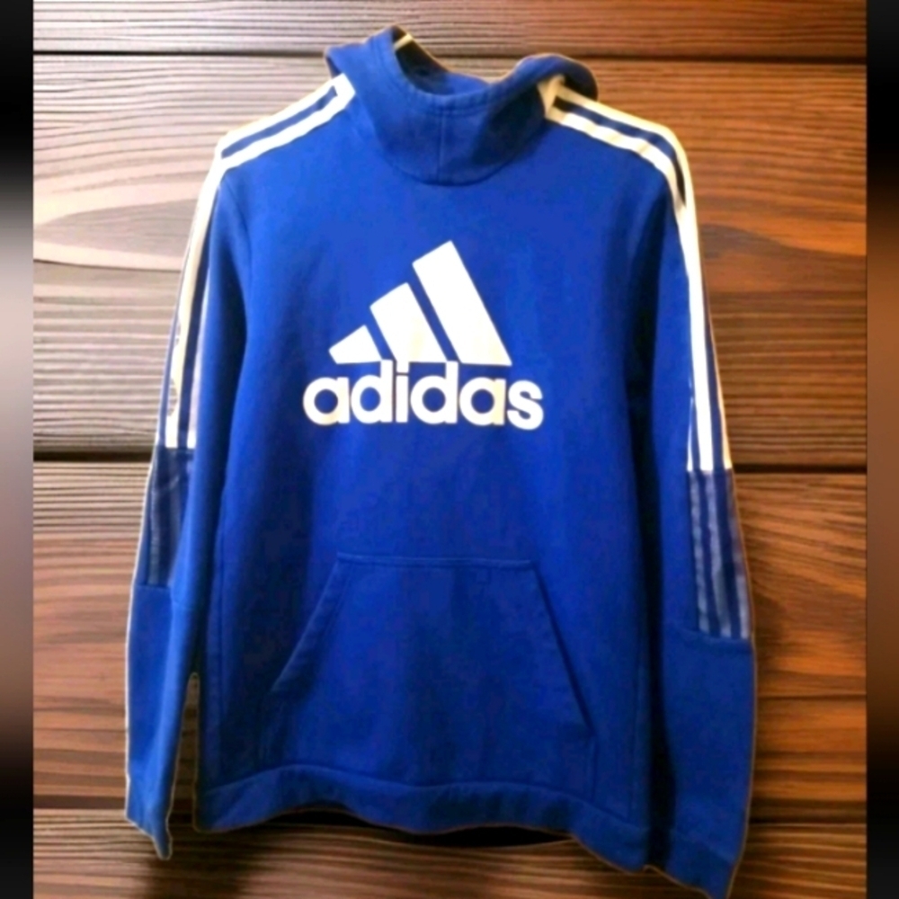 Adidas Women's M Blue White Logo Unisex hoodie Sweatshirt